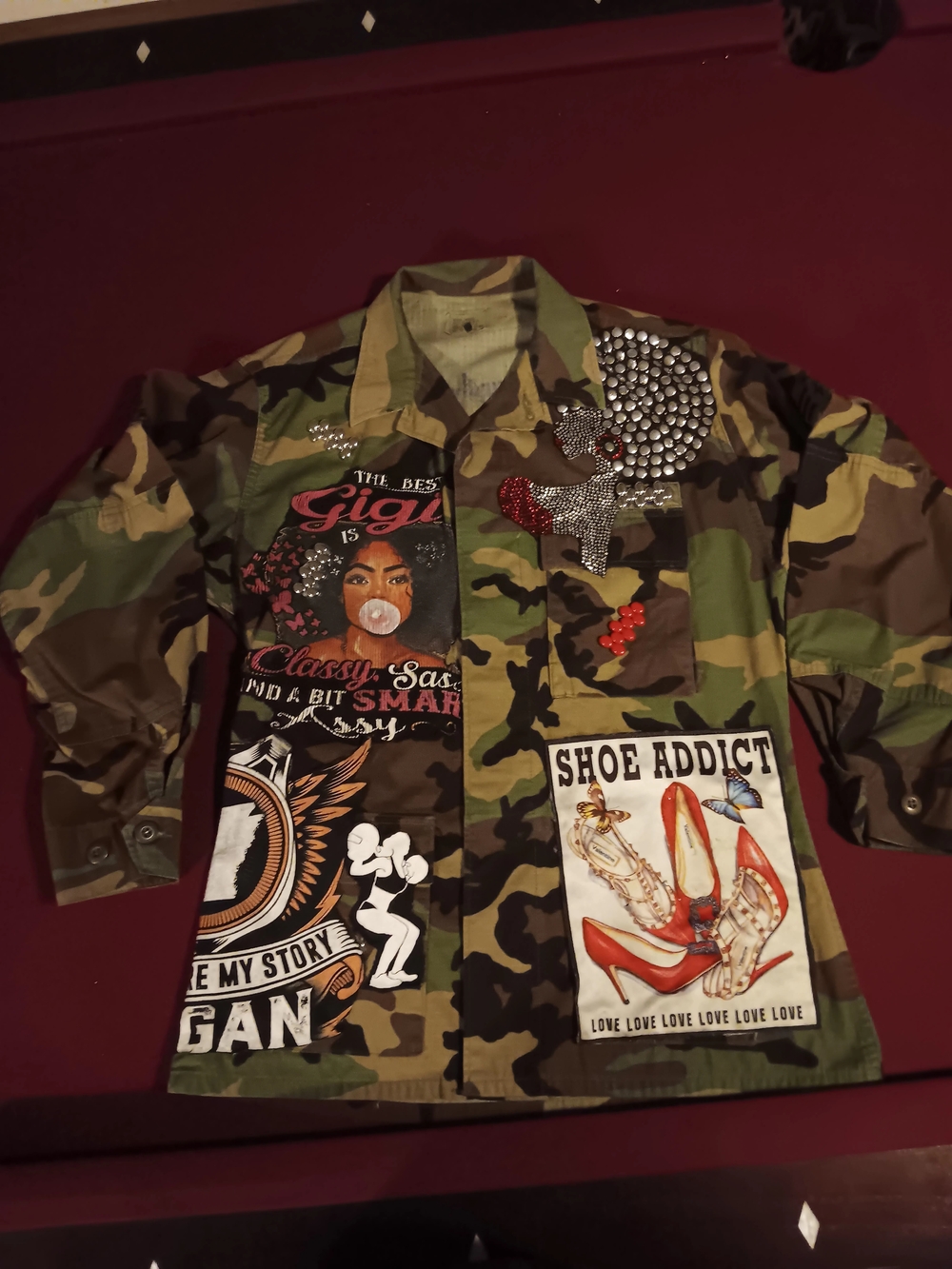 (OBO) Camouflage Patchwork Women's Military-Style Jacket - Green Camo